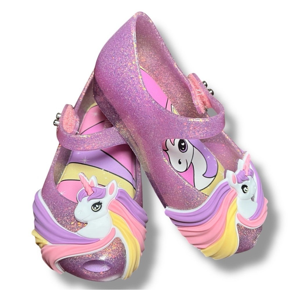 Mini Melissa Unicorn Glitter Lilac Ultragirl Ballerina Shoes Toddler Girl NIB